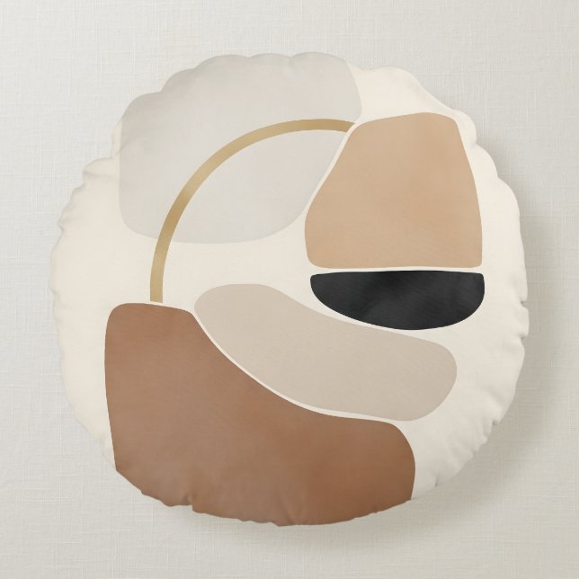 Neutral Abstract Shapes | Minimal Modern Fine Art  Rond Kussen (Voorkant)