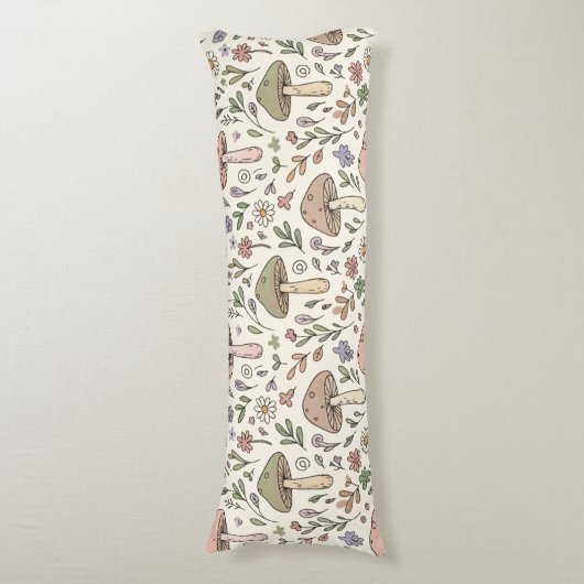 Neutral Aesthetic Mushroom Fungi Seamless Pattern Lichaamskussen (Voorkant Verticaal)