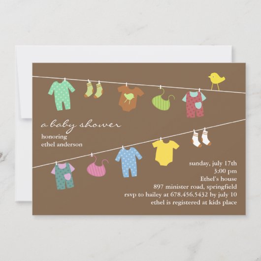 Neutral Baby shower Brown Flat Invitation Kaart (Voorkant)