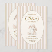 Neutral Baby's First Birthday Bunny Invitation (Devant / Derrière)