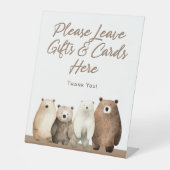Neutral Bearly Wait Teddy Bear Baby shower Gift Reclamebord Met Voetstuk (Voorkant)