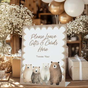 Neutral Bearly Wait Teddy Bear Baby shower Gift Reclamebord Met Voetstuk