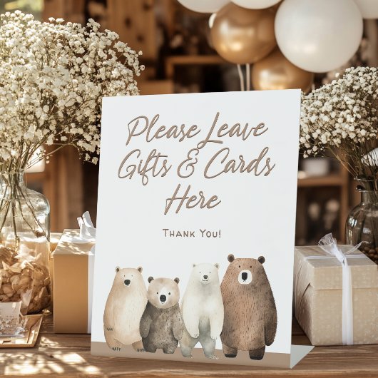 Neutral Bearly Wait Teddy Bear Baby shower Gift Reclamebord Met Voetstuk