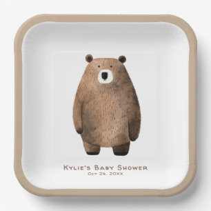 Neutral Bearly Wait Teddy Bear-Baby shower Papieren Bordje