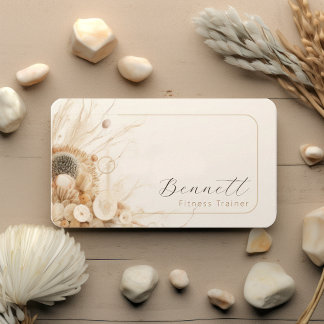 Neutral Beige Abstract Gedroogde Bloem Boho Script Visitekaartje