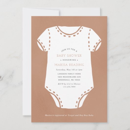 Neutral Beige Bodysuit minimalistisch Baby shower Kaart (Voorkant)