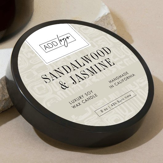 Neutral Beige Boho Logo Candle Jar Lid Ronde Sticker