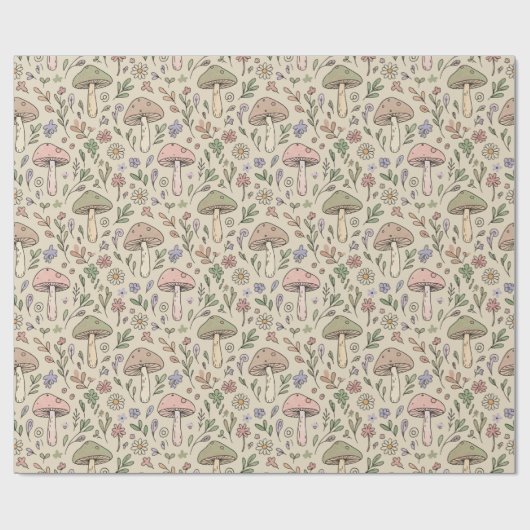 Neutral Beige Earthy Mushroom Seamless Pattern Cadeaupapier (Vlak)