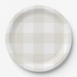 Neutral Beige Gingham Papieren Bordje