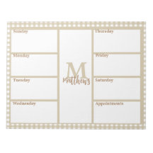 Neutral Beige Gingham Plaid Weekly Planner Notitie