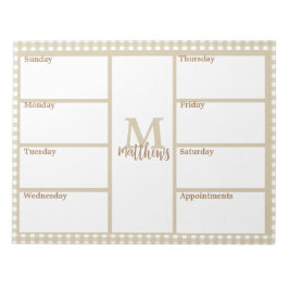 Neutral Beige Gingham Plaid Weekly Planner Notitie Notitieblok