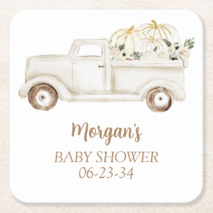 Neutral Beige Kleine Pompoen Schattige Baby shower Vierkante Kartonnen Onderzetter