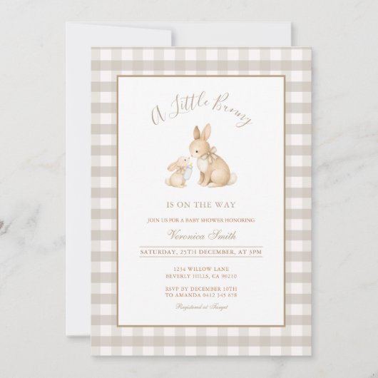 Neutral Beige Little Bunny Baby Shower Invitation (Devant)