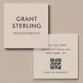 Neutral Beige Minimal Typography QR Code Vierkante Visitekaartje