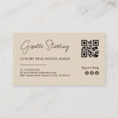 Neutral Beige Minimalist Script QR Code Visitekaartje (Achterkant)