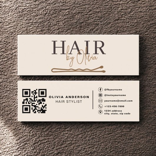 Neutral Beige QR Code Hair Stylist Modern Mini Visitekaartje
