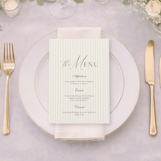 Neutral Beige Stripe Wedding Menu Kaart