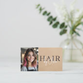 Neutral Beige Suede Hair Stylist Photo QR Code Visitekaartje (Staand voorkant)