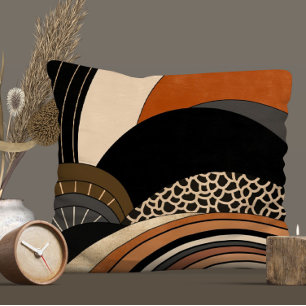 Neutral Black Oranje Modern Boho Kussen