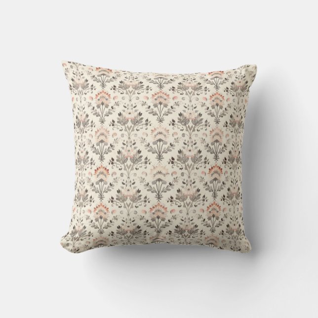 Neutral Blush Gray Botanical Throw Pillow Kussen (Voorkant)