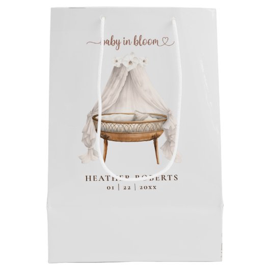 Neutral Boho Baby shower Gift Bag Medium Cadeauzakje (Achterkant)