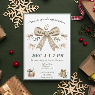 Neutral Boho Coquette Bow Christmas Party Kaart