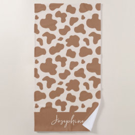 Neutral Boho Cow Print Western Cowgirl Beige Name Strandlaken