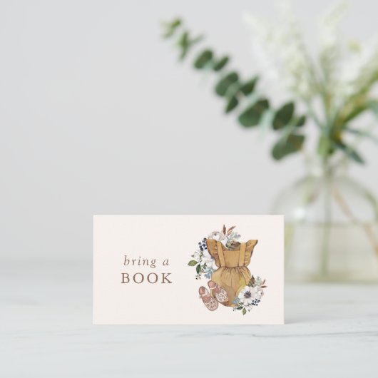 Neutral Boho Nursery Baby shower Bring a Book Informatiekaartje (Staand voorkant)
