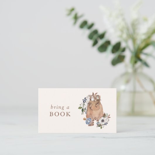 Neutral Boho Nursery Baby shower Bring a Book Informatiekaartje (Staand voorkant)