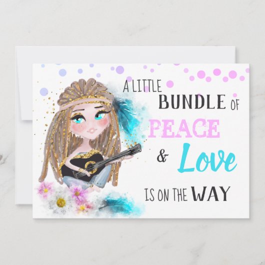 ** Neutral Boho Peace & Love Hippie Baby shower Kaart (Voorkant)