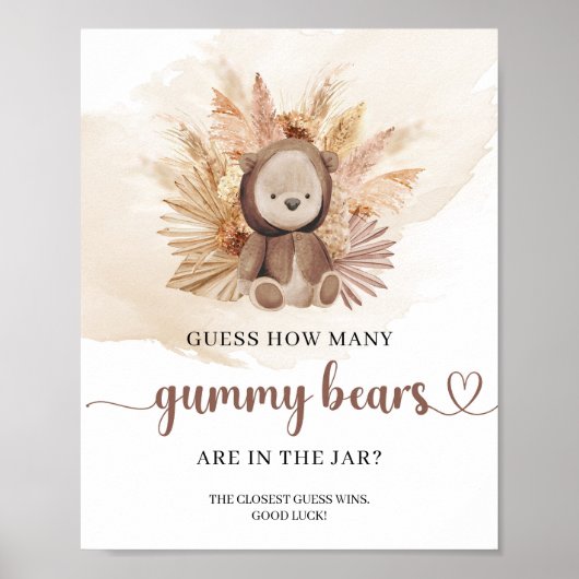 Neutral boho teddybeer Raad hoeveel gummy Beer Poster (Voorkant)