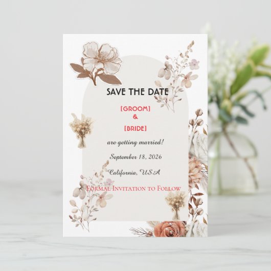 Neutral Boho Wedding Save The Date (Debout devant)