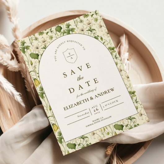 Neutral Botanical Arch Garden Wedding Save The Date