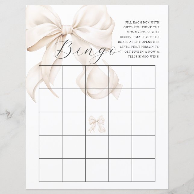 Neutral Bow Baby shower Bingo spel (Voorkant)