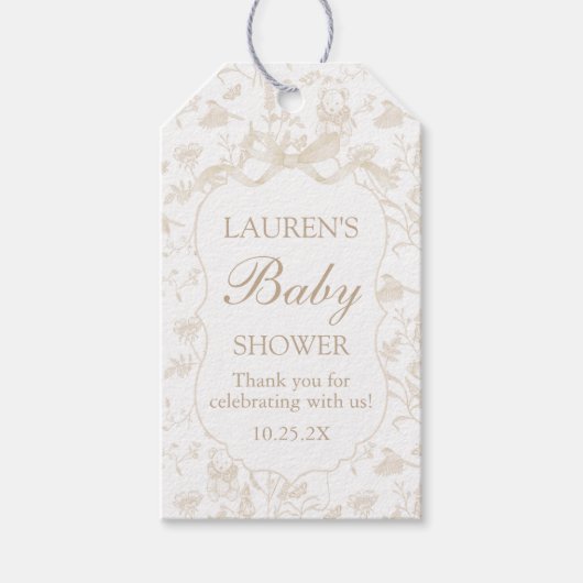 Neutral Bow Baby shower Gift Label Cadeaulabel (Voorkant)