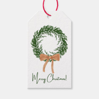 Neutral Brown Bow Wreath Christmas Gift Tag Cadeaulabel