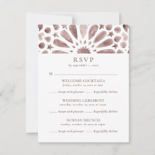 Neutral Brown Islamic Pattern Multi Event Wedding RSVP Kaartje