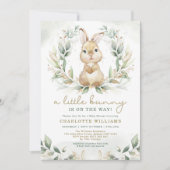 Neutral Bunny Rabbit Greenery Gold Baby shower Kaart (Voorkant)