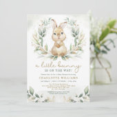 Neutral Bunny Rabbit Greenery Gold Baby shower Kaart (Staand voorkant)