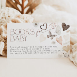 Neutral Butterfly Hearts Boeken voor Baby shower Informatiekaartje