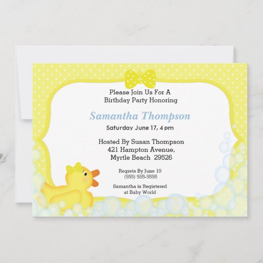 Neutral Caoutchouc Ducky Anniversaire Invitations (Devant)