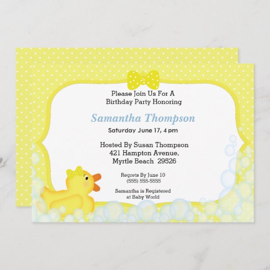 Neutral Caoutchouc Ducky Anniversaire Invitations (Devant / Derrière)