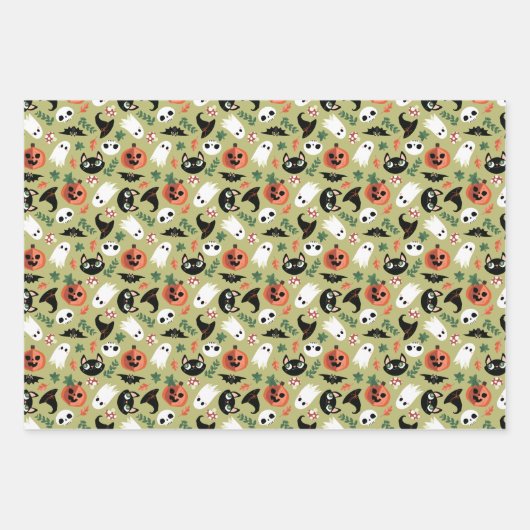 Neutral Cats & Pumpkins Mixed Halloween Patterns Inpakpapier Vel (Voorkant 3)