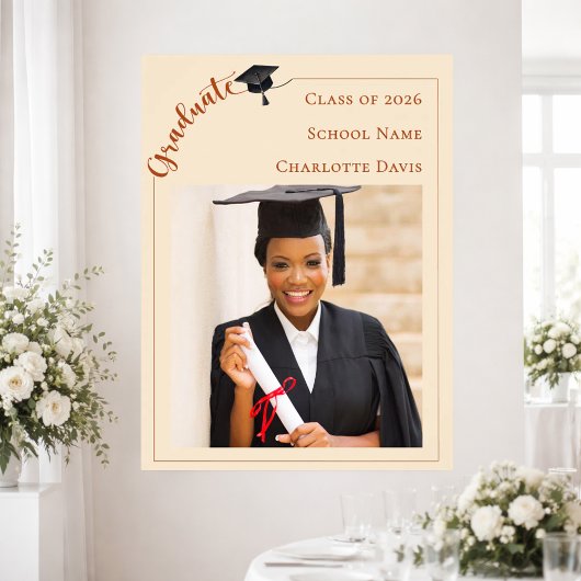 Neutral champagne photo modern Graduate welcome Poster