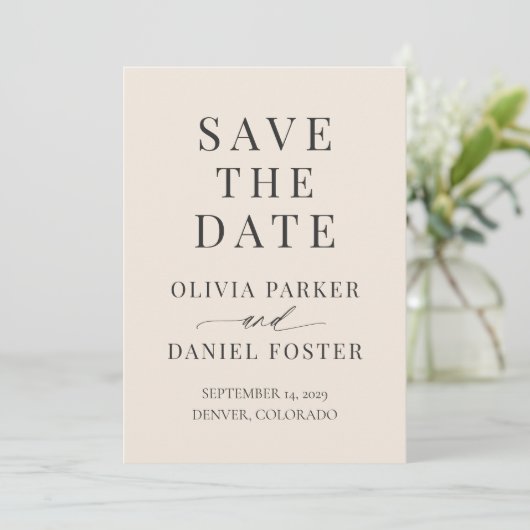 Neutral Champagne Wedding Save the Date (Debout devant)