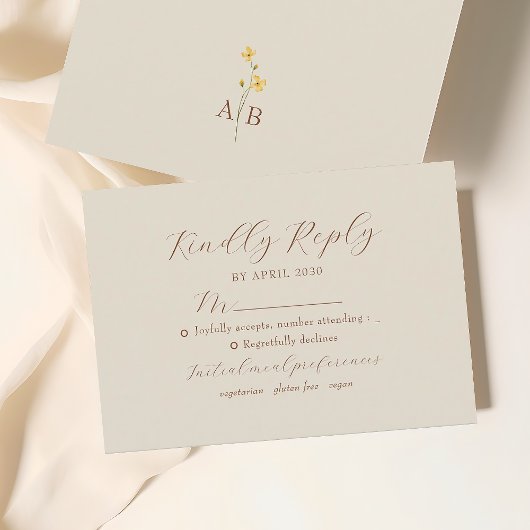Neutral Cream Floral Wedding RSVP Kaart