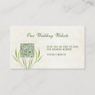 Neutral Cream & Groen Rustiek RSVP QR Code Informatiekaartje