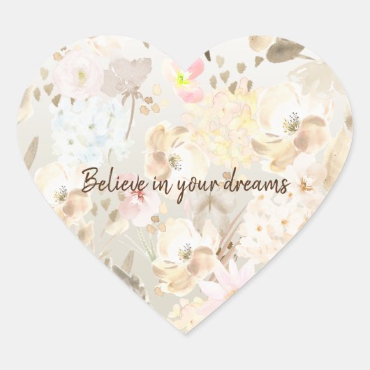  Neutral Cream Roze Bloemen Hart Sticker (Voorkant)