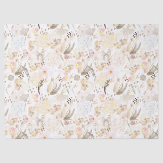  Neutral Cream Roze Bloemen Tissuepapier (Voorkant)