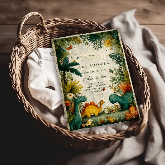 Neutral Dinosaur Baby Shower Kaart